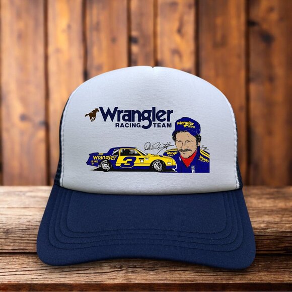Unbranded Other - Wrangler Racing Team Mens Trucker Hat Navy Snapback Dale Earnhardt Vintage Cap